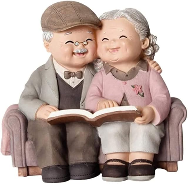 Elderly Couple Figurine Decorative Resin Grandparents Statue Sculpture for Wedding