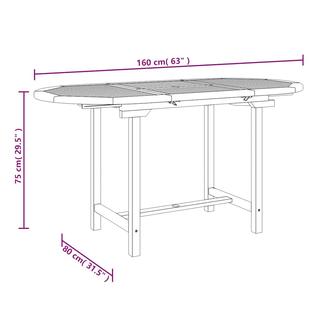 Tavolo da giardino allungabile in legno di teak massiccio, 110-160 x 80 x 75 cm, con foro per ombrellone per terrazze e giardini
