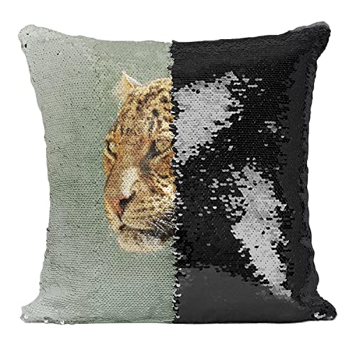 Coussin Sequin Paillettes Noir Léopard Décoration Salon
