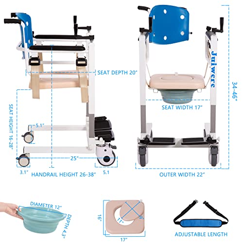 Juiwere Patient Lift Wheelchair For Home,Shower Chair With Seat Cushions And Bedpan,Transfer Wheelchairs For Seniors,Patient Lift Transfer Chair -17 Inch Seat #TOP1