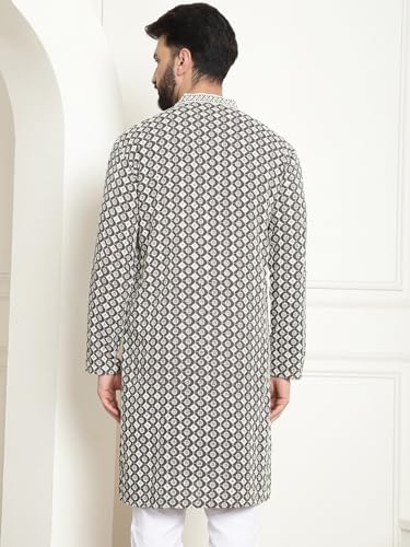 Image of SOJANYA Men's Cotton Regular Fit Casual (Since 1958 Contrast Embroidered Sequinned Long Kurta