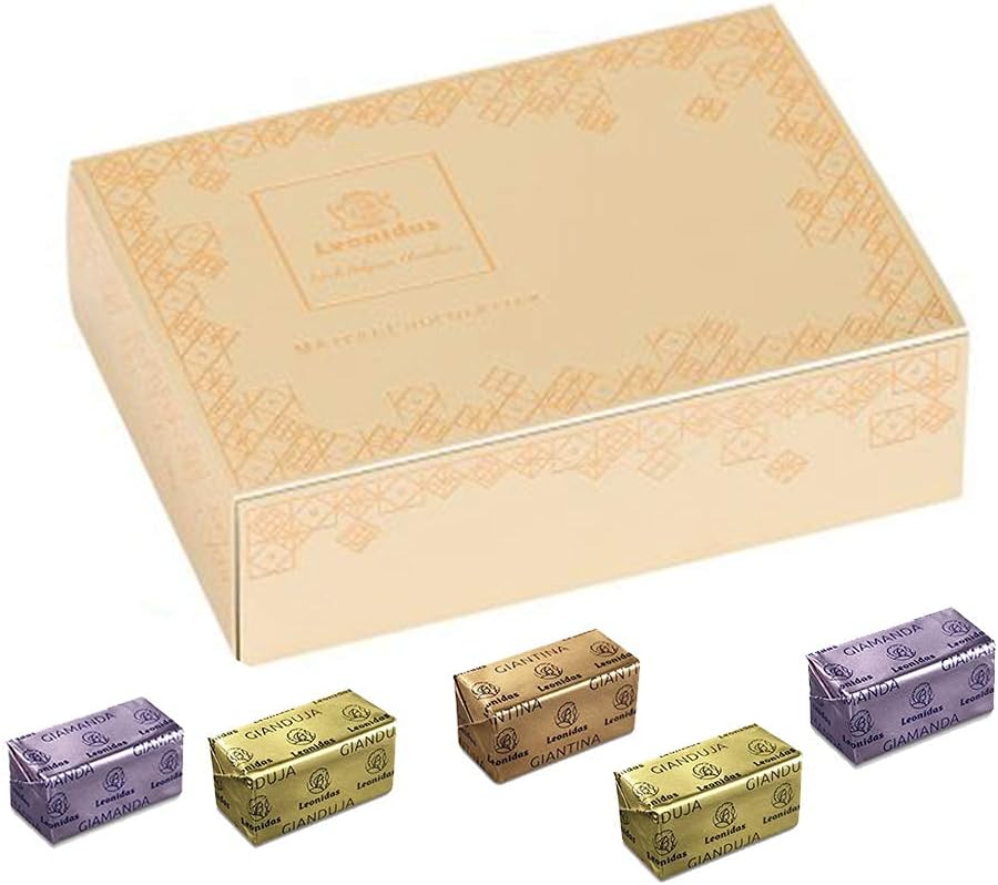 Gianduja Praline Milk Chocolates, 24 Belgian Leonidas Chocolates in Gold Slide Gift Box