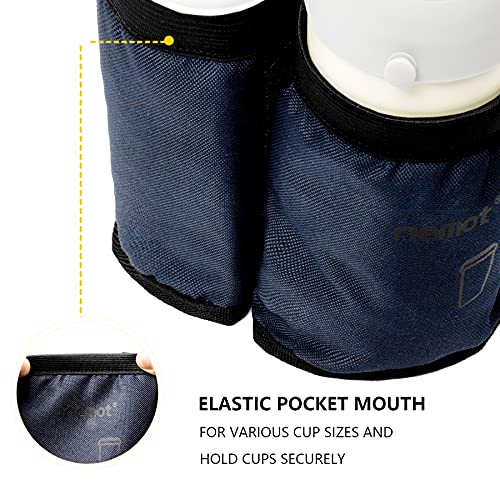 Image of riemot Luggage Travel Cup Holder Free Hand Drink Carrier - Hold Two Coffee Mugs - Fits Roll on Suitcase Handles - Gifts for Flight Attendants Travelers Accessories, 4. Hook & Loop: Navy, Hook & Loop