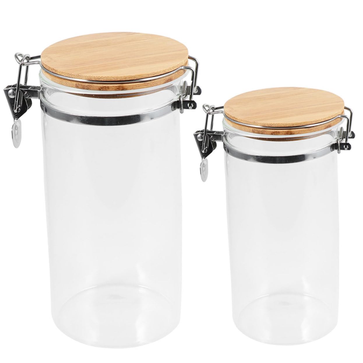 Ipetboom 2 Tarros y Madera para Almacenamiento de Alimentos Tapa de Acero Inoxidable Herméticos de Vidrio 1140ml y 1280ml, Estructura Estable y Prevención de Humedad en Cocina