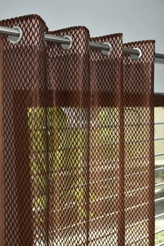 Image of Exporthub Set of 2 Piece Fancy Sparkling Zig Zag Design Brown Color Heavy Quality Sheer Strip Semi-Transparent Net Curtains - Door - 7 feet Long Living Room and Bedroom (EHSPR268 74)