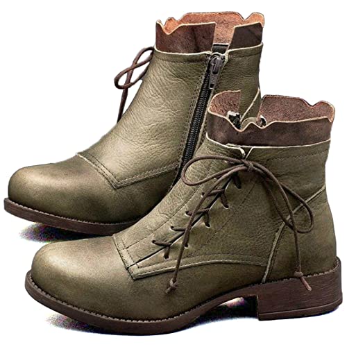 Mooke Mittelalterliche Vintage Schnürstiefel Mit Niedrigem Absatz - Damen...