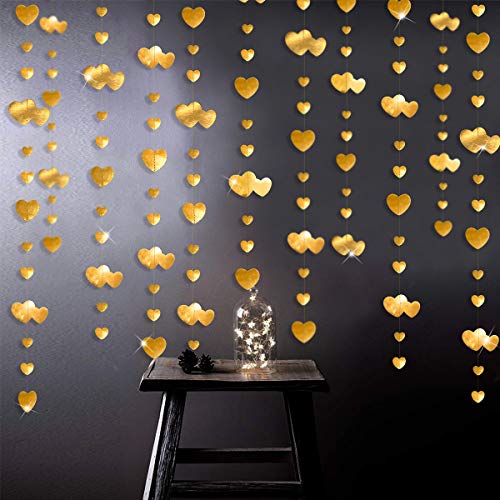 52Ft Gold Heart Garlands Golden Hanging Banner Streamer For Anniversary Mothers Day Valentines Day Engagement Wedding Bridal Shower Baby Shower Bachelorette Hen Birthday Party Decorations Supplies #TOP3