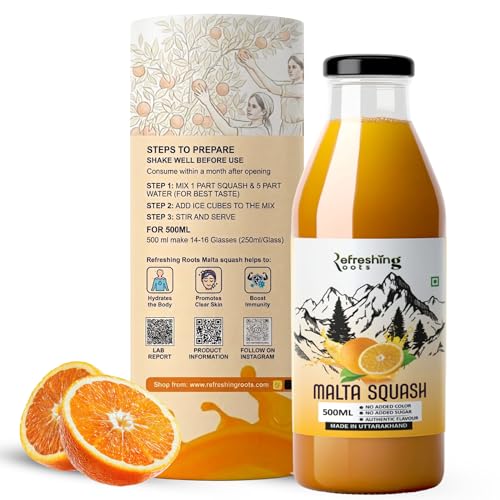 Image of Refreshing Roots Uttarakhand Wild Orange (MALTA) Squash 1500 ML Pack Glass Bottle | Cold Pressed | Uttarakhand Authentic Taste | Added Honey | No Artifical Colors | Rich In Vitamins -C | Malta Squash (500 ML * 3 Bottle)