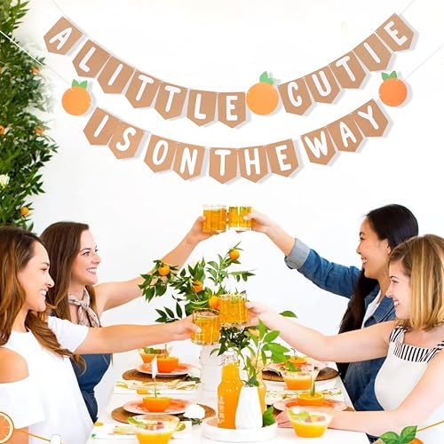 Image of Welcome Baby Party Decorations - A Little Cutie Is On The Way Banner,Orange Themed Gender Reveal Banner,Little Cutie Birthday Party Decorations,Cutie Orange Hanging Banner Photo Props