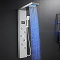 ROVOGO Led Shower Panel Tower System No Battery Needed, Rainfall & Mist Shower Head, Body Jets, Handheld, Tub Spout and Temp Display, Shower Column Stainless Steel Brushed