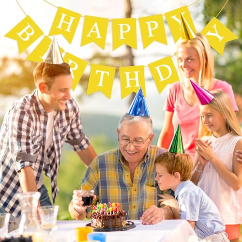 Image of Yellow Happy Birthday Banner Sign for Backdrop Yellow Themed Birthday Party Decorations for Boys Girls Kids Party Banner Garland Bunting Flag Tea Party Supplies Wall Decor Yard Decorations