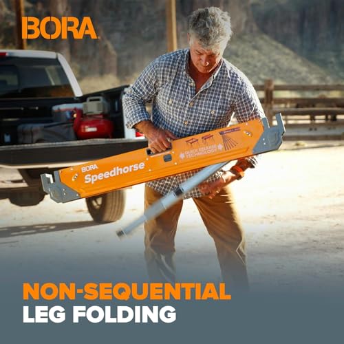 Bora Portamate Speedhorse XT Sawhorse Pair- Two pack, 30-36 inch height adjustable Legs, Metal Top for 2x4, Heavy Duty Pro Bench Saw Horse for Contractors, Carpenters - PM-4550T,Orange - Image 6
