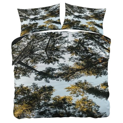Housse de couette 220x240 forêt en microfibre bleue avec taies - 7