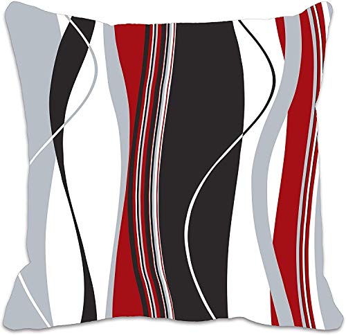 MDEIMAT Housse de Coussin à Rayures Verticales ondulées Rouge Noir Gris et Blanc pour canapé de Salon 18x18 Pouces