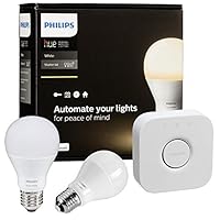 Philips Hue White Starter Kit E27 con 1 Bridge e 2 Lampadine White Connesse Incluse, 9 W, Bianco