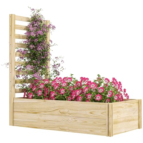 Outsunny Huerto de Madera Jardinera Cuadrada con Enrejado Dim. 115L x 60W x 110H cm Madera de Abeto Natural