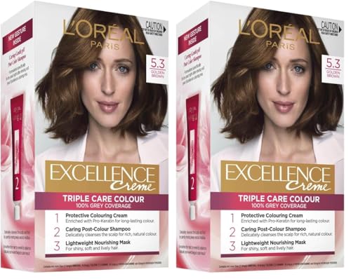 L'Oréal Paris Permanent Hair Dye, Strengthening & With Up To 100% Grey Coverage, Excellence, Gol (Pack of 2)