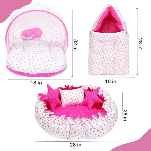 Image of Infantbond Baby Sleeping Essential Reversible Nest|Mattress With Net|Carry Bag(0-6 Months,Total Items:9) (Pink Heart),9 Count