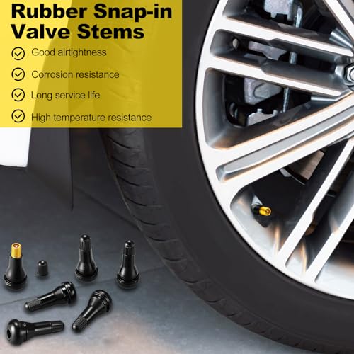 Image of Tallew 100 Pieces TR413 Tire Valve Stems, Rubber Snap-in Tubeless, Black