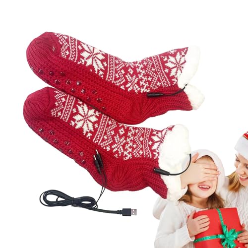 Calcetines de calentamiento para mujer, calcetines eléctricos autocalentables | Accesorios de invierno, calentador de pies, calcetines de calentamiento portátiles con patrón de copo de nieve para