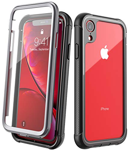 EONFINE Designed for iPhone XR Case, Full-Body Heavy Duty Protection with Built-in Screen Protector Cover Clear Shockproof Case for iPhone XR Case 6.1 Inch 2018 (Black/Clear)