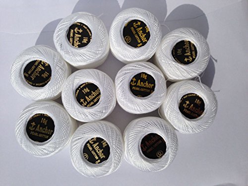 10 White Anchor Crochet Cotton Embroidery Thread Balls *Size no.8