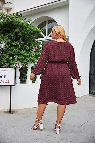 IN'VOLAND Women's Plus Size Swiss Dot Long Sleeve Chiffon Dress Flowy High Waist A Line Ruffle Babydoll Midi Dresses 16W-24W4