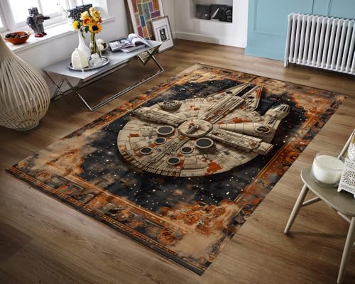 Starwars Millenium Falcon Retro Look Art Non-Slip Cotton Base Area Rug KA09.2 3.3 x 4.9 ft =100x150cm