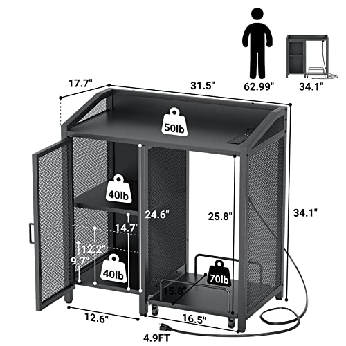 Unikito File Cabinet With Paper Shredder Stand On Wheel, Modern Vertical Filing Cabinet With Socket And Usb Charging Port, Large Printer Stand With Adjustable Storage Shelf Rack For Home Office, Black #TOP6