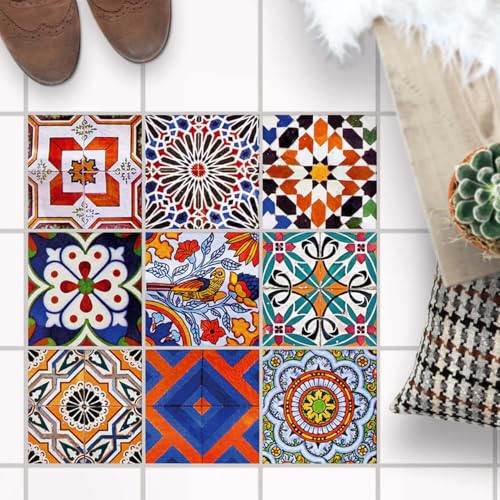 PVC Klebe-Fliesen für - [ Boden Fliesen ] - Aufkleber Folie Sticker für Boden-Fliesen - Küche oder Bad I Fliesensticker als alternative zu Fliesenlack I 10x10 cm - Design Portugiesische Fliesen