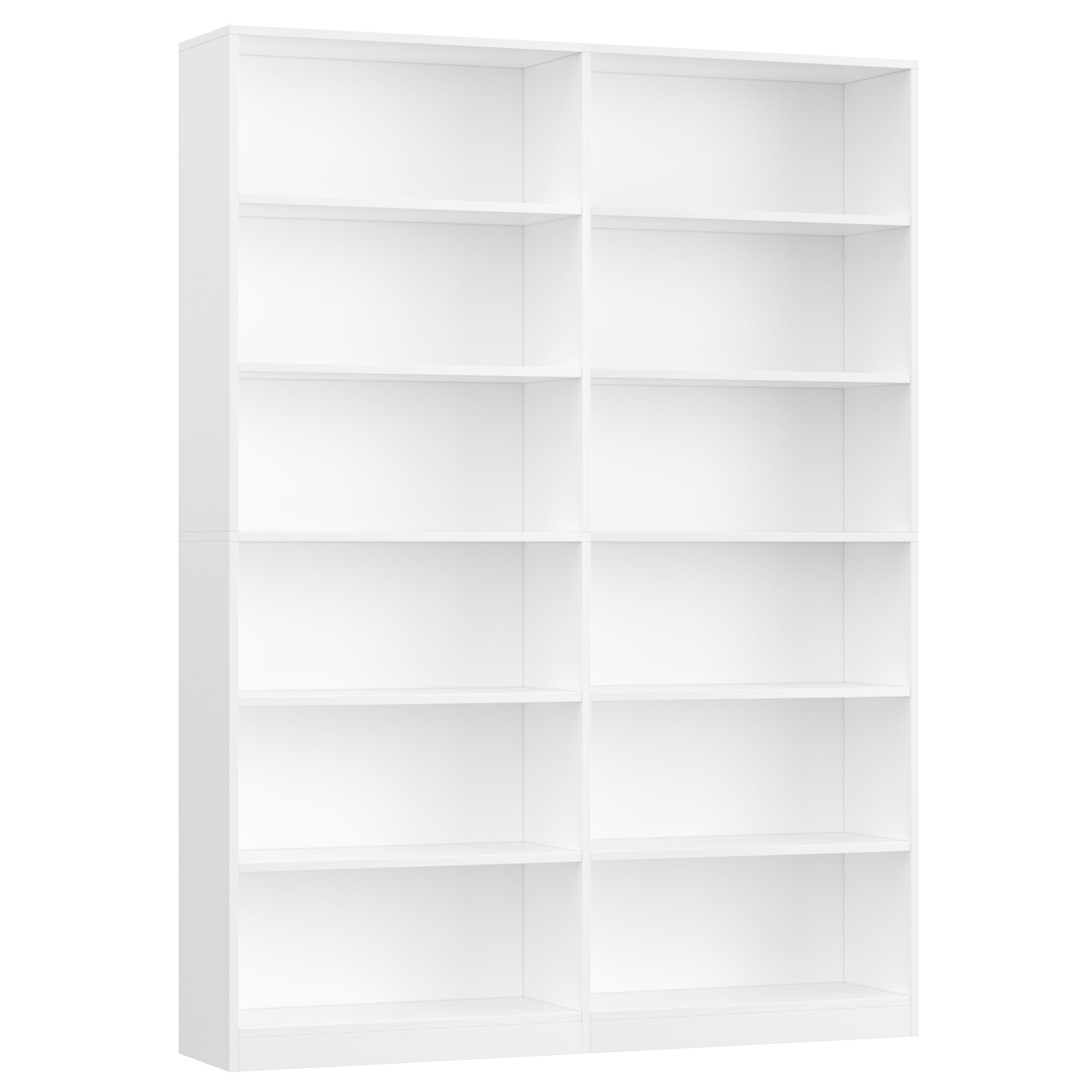 FirFurd Libreria bianca a 6 ripiani per soggiorno con 12 scomparti aperti, scaffale autoportante per casa, ufficio, 120 x 30 x 188,7 cm