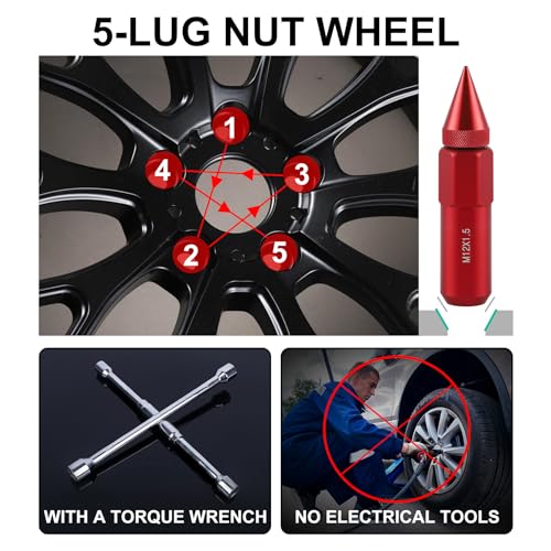 Image of SINGARO 20PCS M12X1.5 Wheel Lug Nuts, Cap Spiked Extended Tuner 60mm Aluminum Wheels Rims Lug Nuts (Red)
