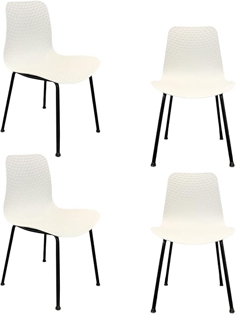 Dining Chair Achiemart Dining Chairs Set of 4 Metal Legs Contemporary Lounge Dining Home Office Plastic Seat Armless Chairs, Max Weight up to 150kg/330lbs (White), 45.5 x 53.5 x 80cm (C-10)