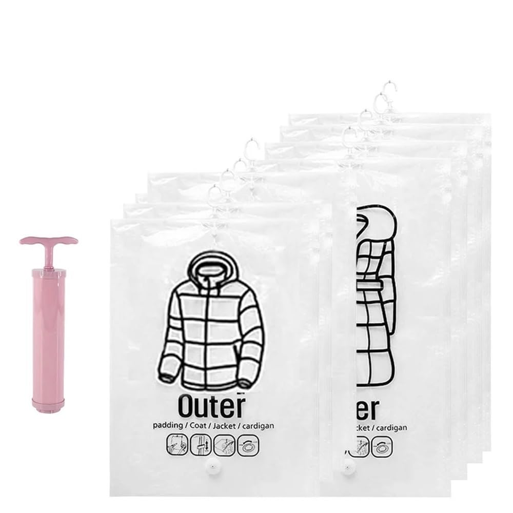 Hanging Vacuum Sealing Storage Bags Space Saving Organizer With Hanger Home Wardrobes Closet for Storing Clothes(4M And 4L With Pump)