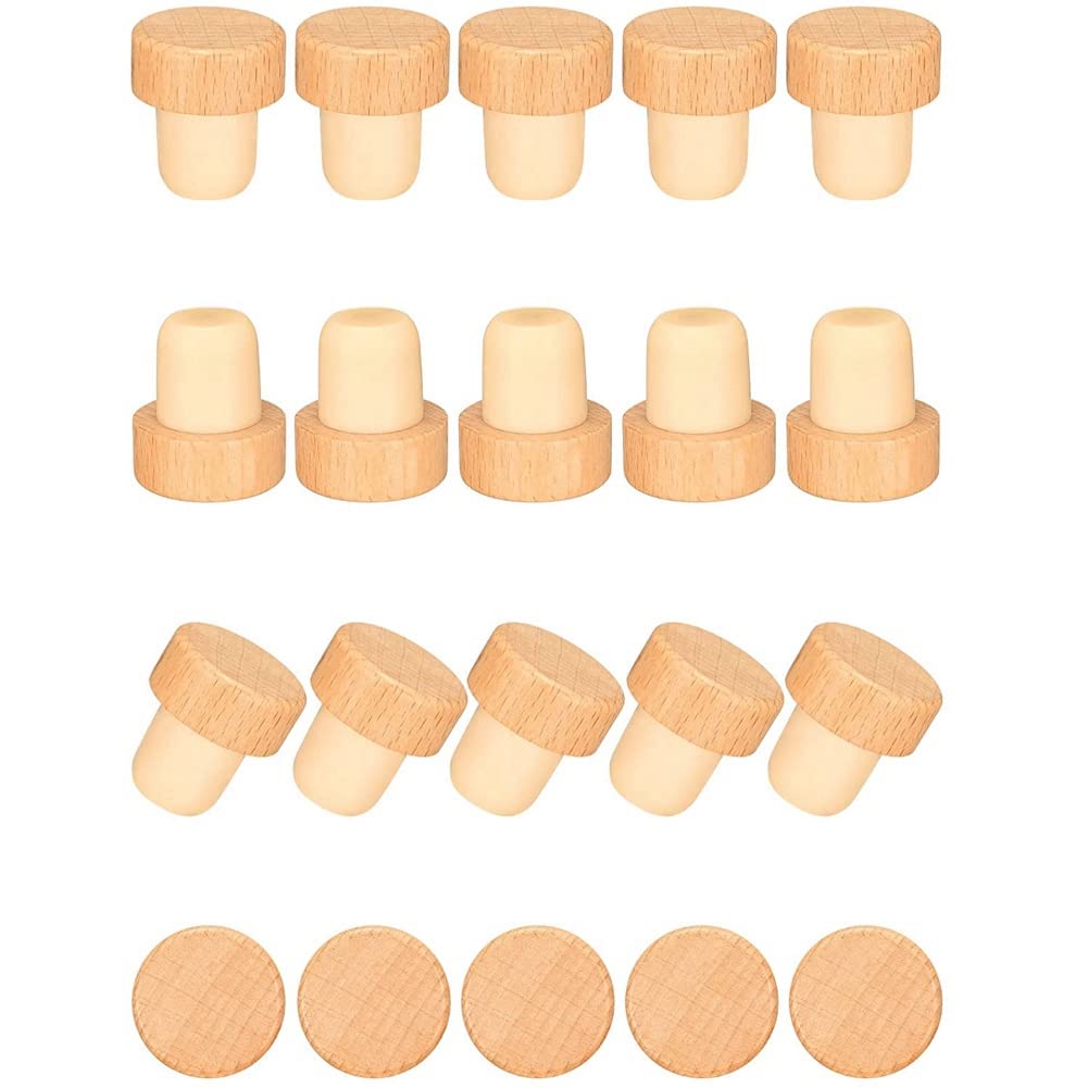 CTRLZS 20 Pieces T Shape Wine Corks Tasting Corks T Shape Wine Corks with Beech Top Wooden Wine Bottle Stopper Stoppers Bottle