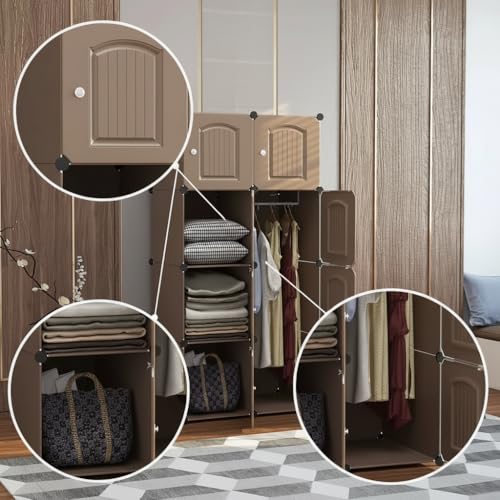 Image of EXVITO Collapsible Wardrobe Storage Cabinet | 8 Door Plastic Modular Clothes Organizer for Kids | Foldable Wardrobe Storage Rack with Hanging Space | Multi-Purpose Kids Closet Organizer - Brown