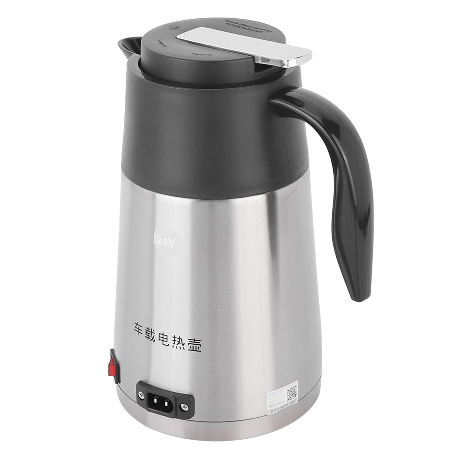 Fdit Taza Calefactora Portátil para Coche, Hervidor Eléctrico de 1,2 L, para Viaje, Acero Inoxidable de 24V, Fácil de Usar