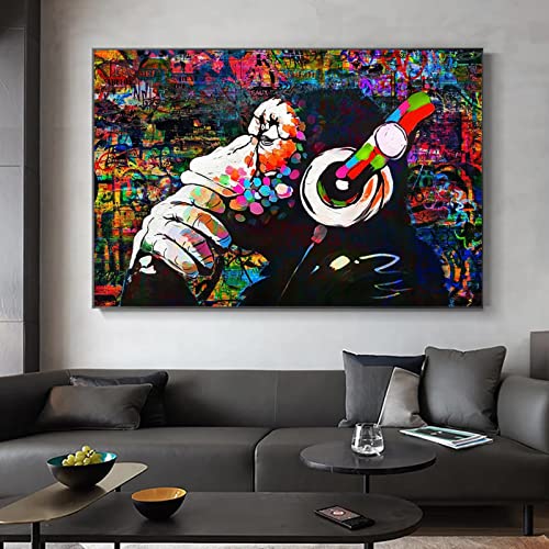 Impression sur toile singe musique graffiti 60x90cm pour déco murale