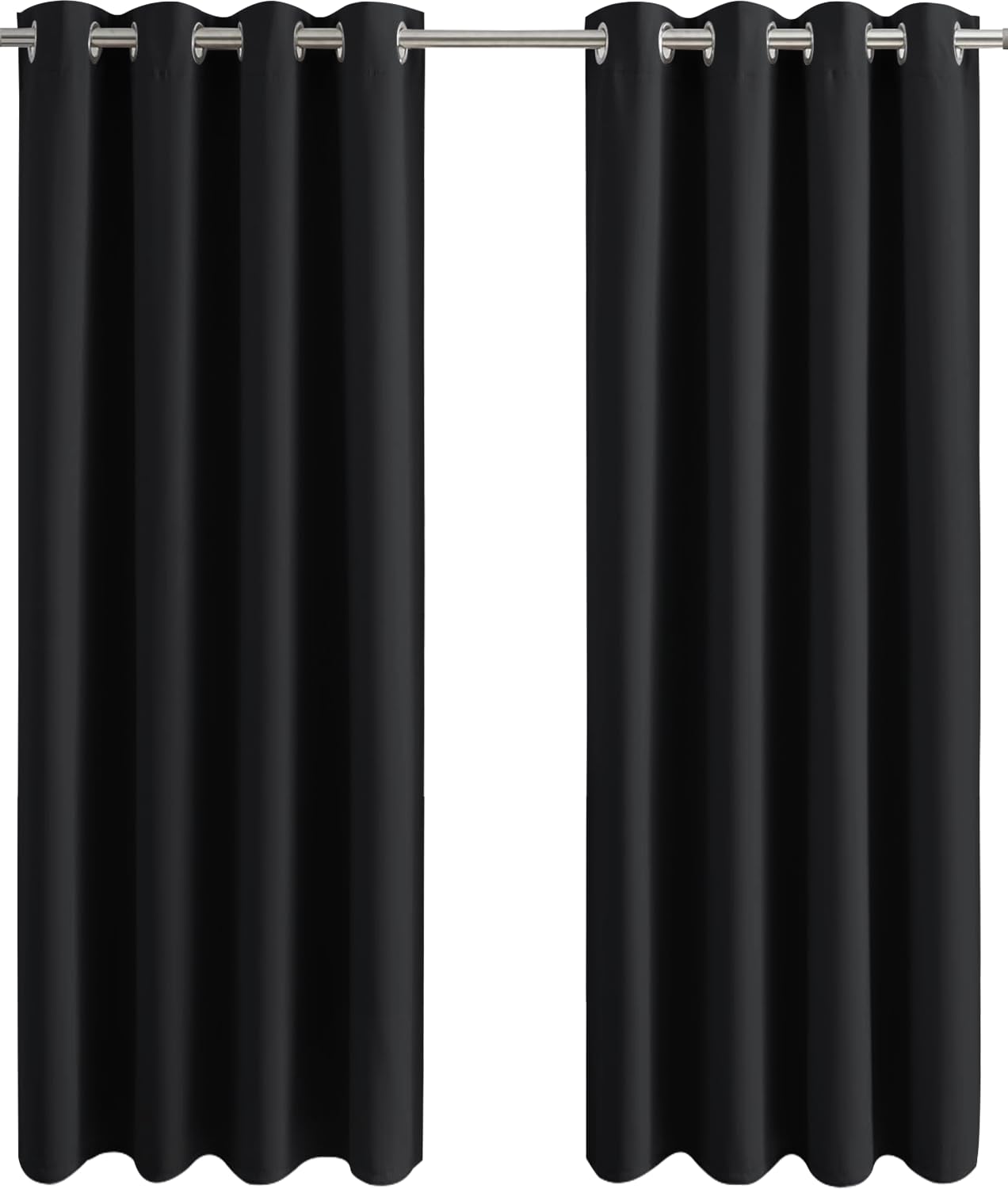 Aspire Homeware Blackout Curtains for Bedroom - Black Eyelet Curtains & Drapes 66x90 inch Drop - Window Treatments Super Soft Pair of Thermal Black Out Curtain for Living Room + 2 Tiebacks