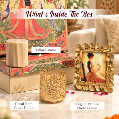 Image of Art Street Gift Box with Birds Shape Vintage Photo Frame with Urli Diya for Celebration and Gift for Family, Friends and Relatives (Pack of 3)