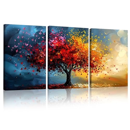 KiKiHong Tableau Triptyque Arbre de Vie 3 Panneaux,Tableaux Decoratifs Muraux avec cadre Décoration Murale pour Salon, Chambre ou Bureau,30 x 40cm Art Moderne avec Cadre