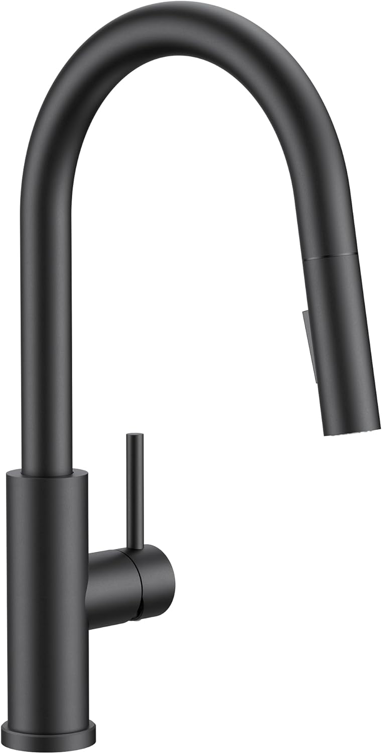 FORIOUS Kitchen Faucets with Pull Down Sprayer, Black Classic Single Handle Stainless Steel High Arc Faucet for Kitchen Sink, 1 Hole with Deck Plate Sink Faucet for Bar RV Farmhouse Outdoor Laundry