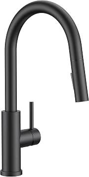 FORIOUS Kitchen Faucets with Pull Down Sprayer, Black Classic Single Handle Stainless Steel High Arc Faucet for Kitchen Sink, 1 Hole with Deck Plate Sink Faucet for Bar RV Farmhouse Outdoor Laundry