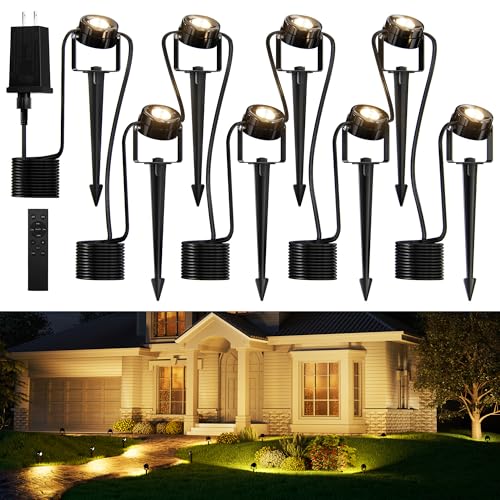 JACKYLED 8 Stück Gartenbeleuchtung mit Fernbedienung und 24V Adapter, 9W 3000K Warmweiß, IP65 Timer Gartenstrahler, Weg, Terrasse, Plug & Play, 19...