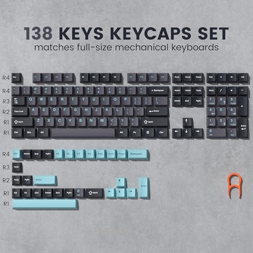 Image of dagaladoo Double Shot PBT keycaps Set, Cherry Profile Keyboard Keycaps | Retro key caps full size,Custom keycaps for 60% 65% 75% 100% Cherry-MX switch Mechanical Keyboard(Grey /Blue)