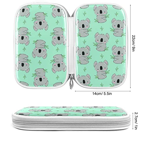 Image of Cute Koala Green Leaves Pencil Bag Case Zipper Pencil Holder Organizer Stationary Pen Bag Cosmetic Makeup Bag Pouch Purse for School Office Supplies