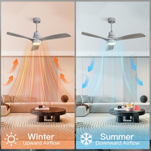 Image of Sofucor Ceiling Fans with Lights, 52 Inch Low Profile Flush Mount Mordern Wood Ceiling Fan with Remote for Indoor Farmhouse Bedroom Living Room Outdoor Patio Porch, Reversible DC Motor