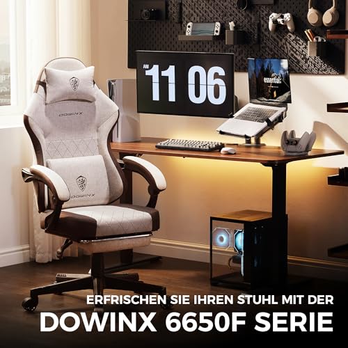 Sedia da gioco in tessuto con cuscino primaverile, supporto lombare per ufficio, con poggiapiedi per adulti, ergonomica, grande e alta, per Office Gaming 135 kg, marrone - Sedia gaming - Immagine 7