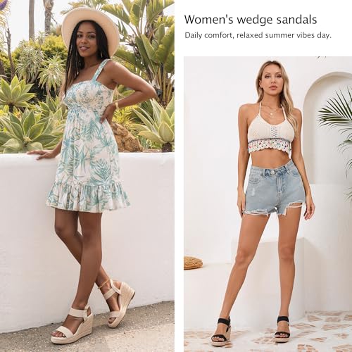 Image of Vepose Women's Open Toe Espadrille Wedge Sandals with Ankle Strap 881 | Dressy casual slip on platform strappy sandals , cute casual summer shoes styling for daily weddings travel