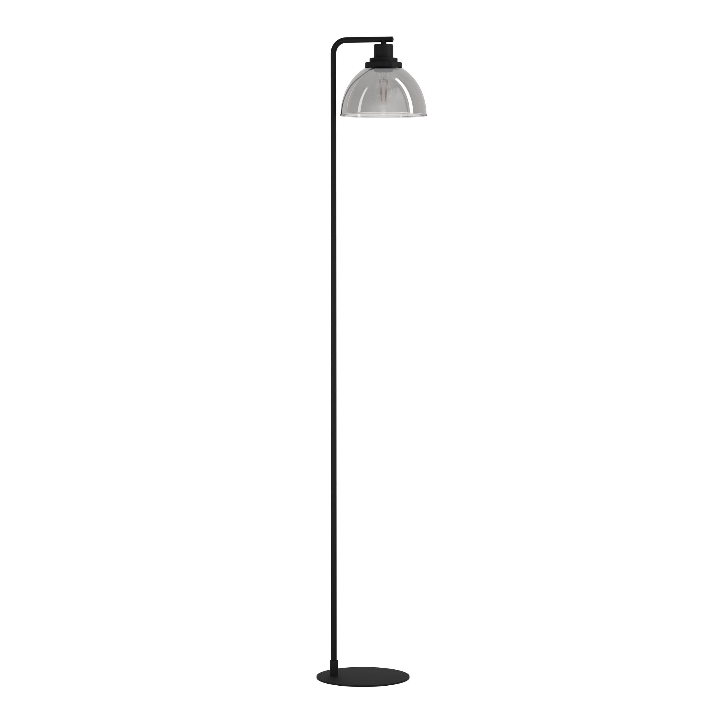 EGLO lampa podłogowa Beleser, elegancka lampka z metalu w kolorze czarnym i z przydymionego szkła w kolorze czarno-transparentnym, oświetlenie do salonu z włącznikiem nożnym, E27